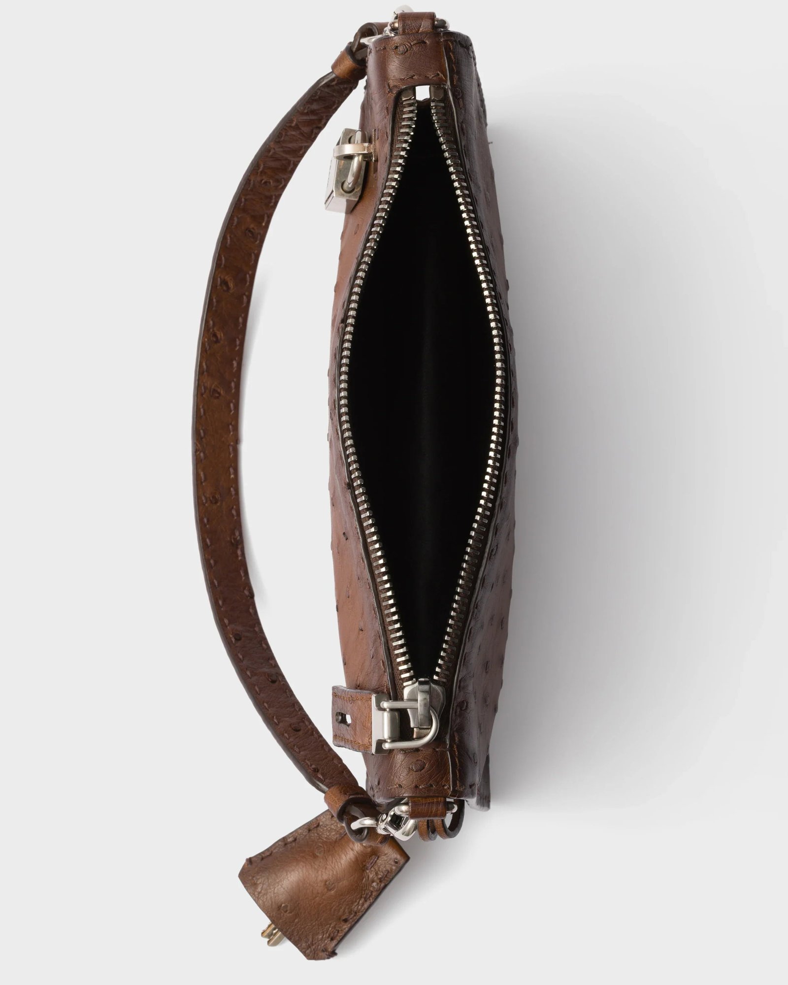 Antiqued ostrich leather mini-bag - Tobacco