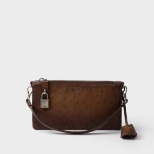 Antiqued ostrich leather mini-bag - Tobacco