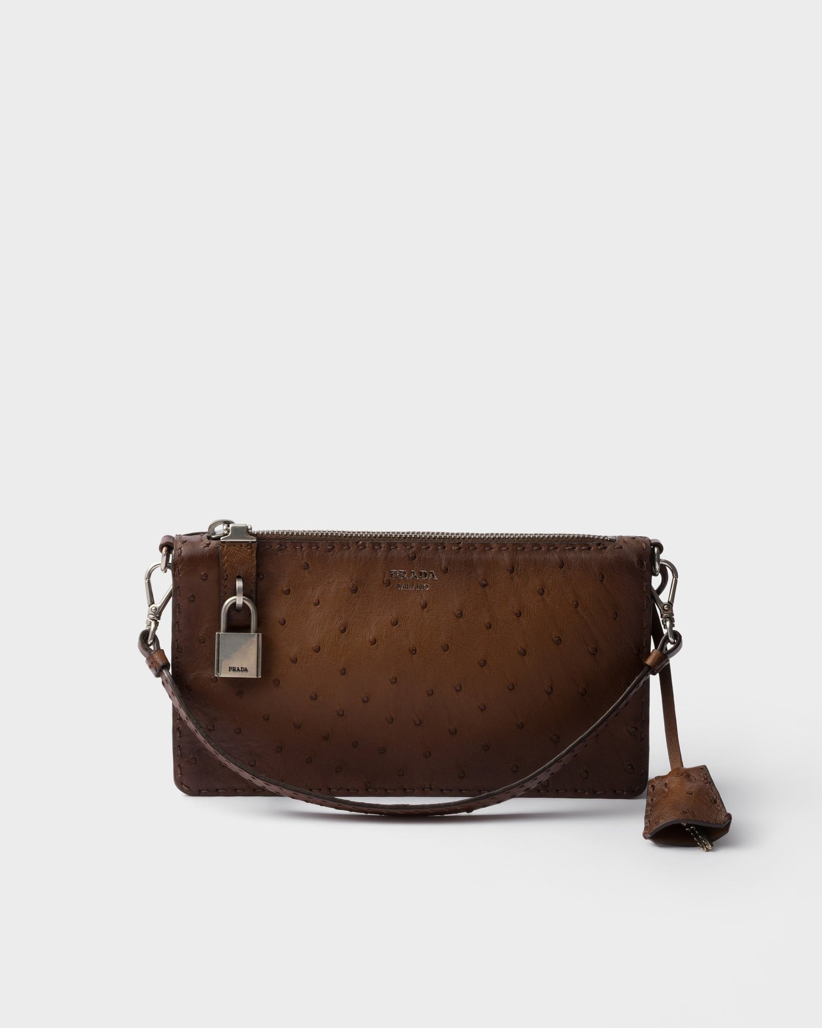 Antiqued ostrich leather mini-bag - Tobacco