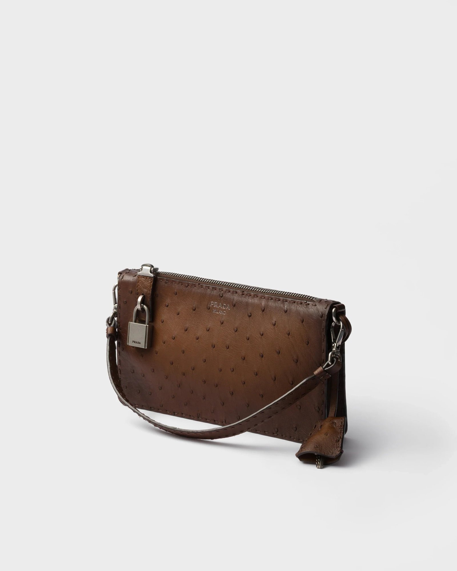 Antiqued ostrich leather mini-bag - Tobacco