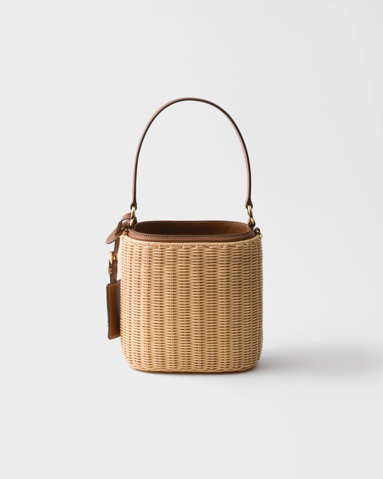 Wicker and leather bucket bag - Beige/Cognac