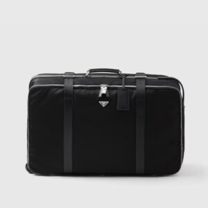 Large Re-Nylon and Saffiano leather suitcase - Black