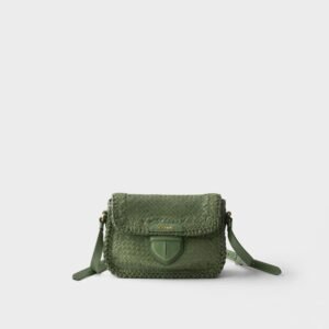 Woven leather mini shoulder bag - Aquamarine